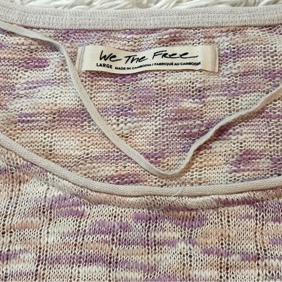 Free People Pink Combo Long Sleeve Textured Knit Top Size L (NWT) - Picture 11 of 16